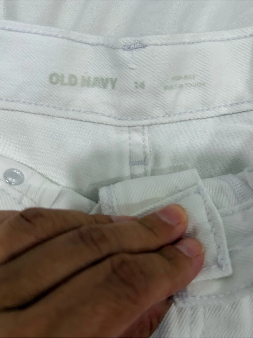 Old Navy White and Light Blue Denim Girls Shorts with Green Top size 14